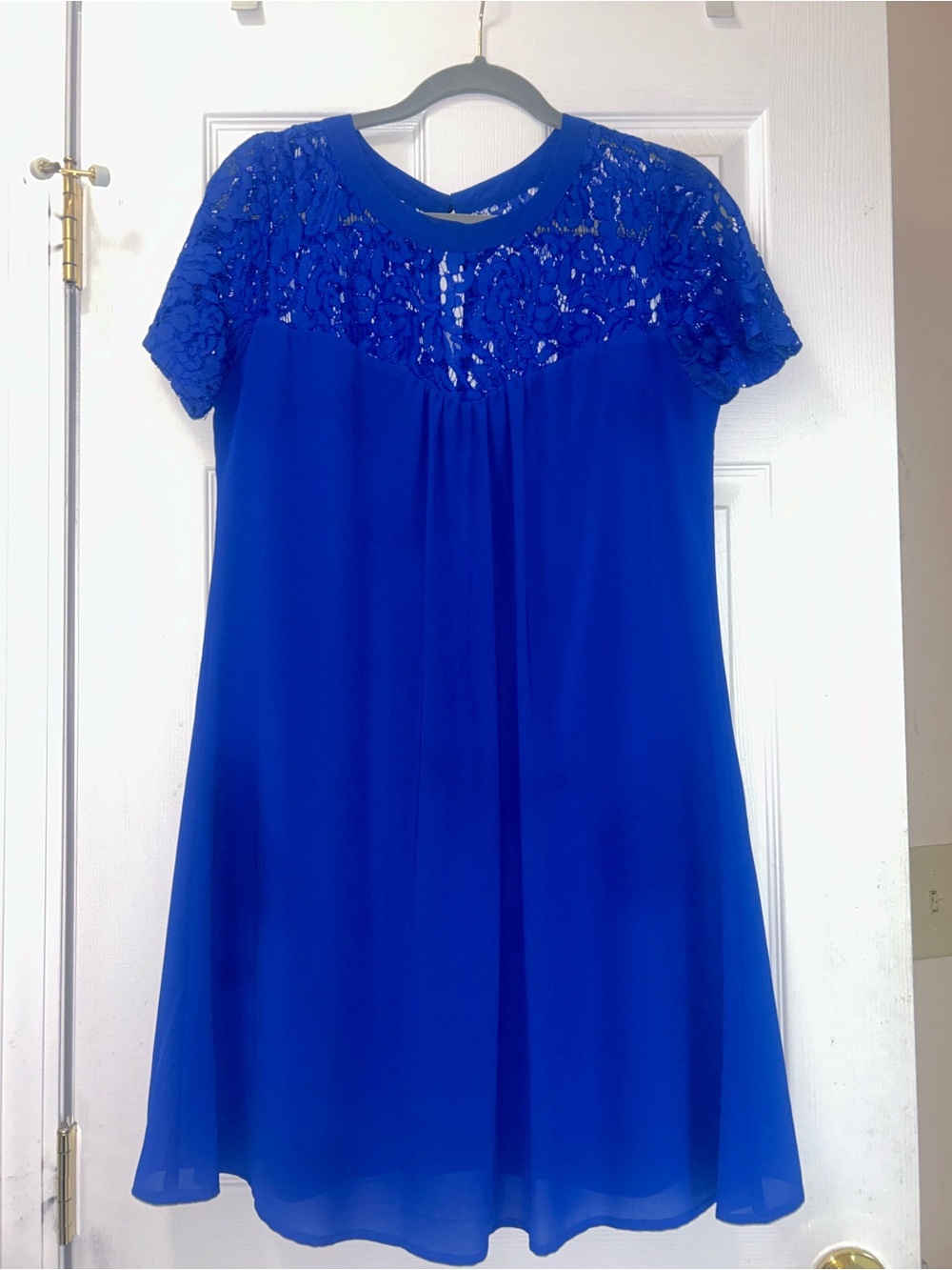 Lace Yoke Short Sleeve Dress Top - Royal Blue